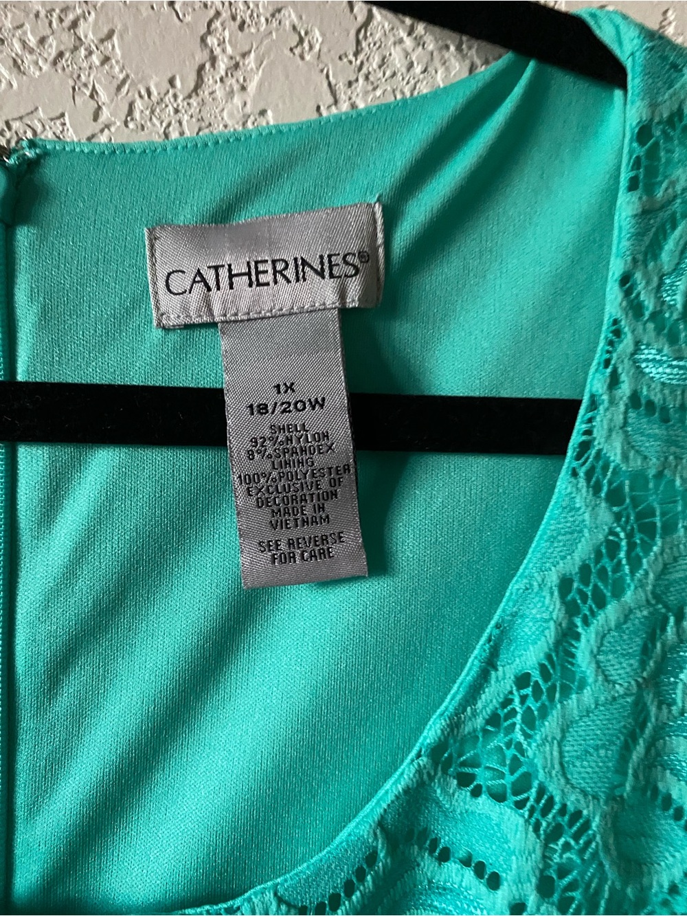 Catherines Teal Lace-Trim Long Sleeve Fully Lined Pullover Chemise Size 18W NWT
